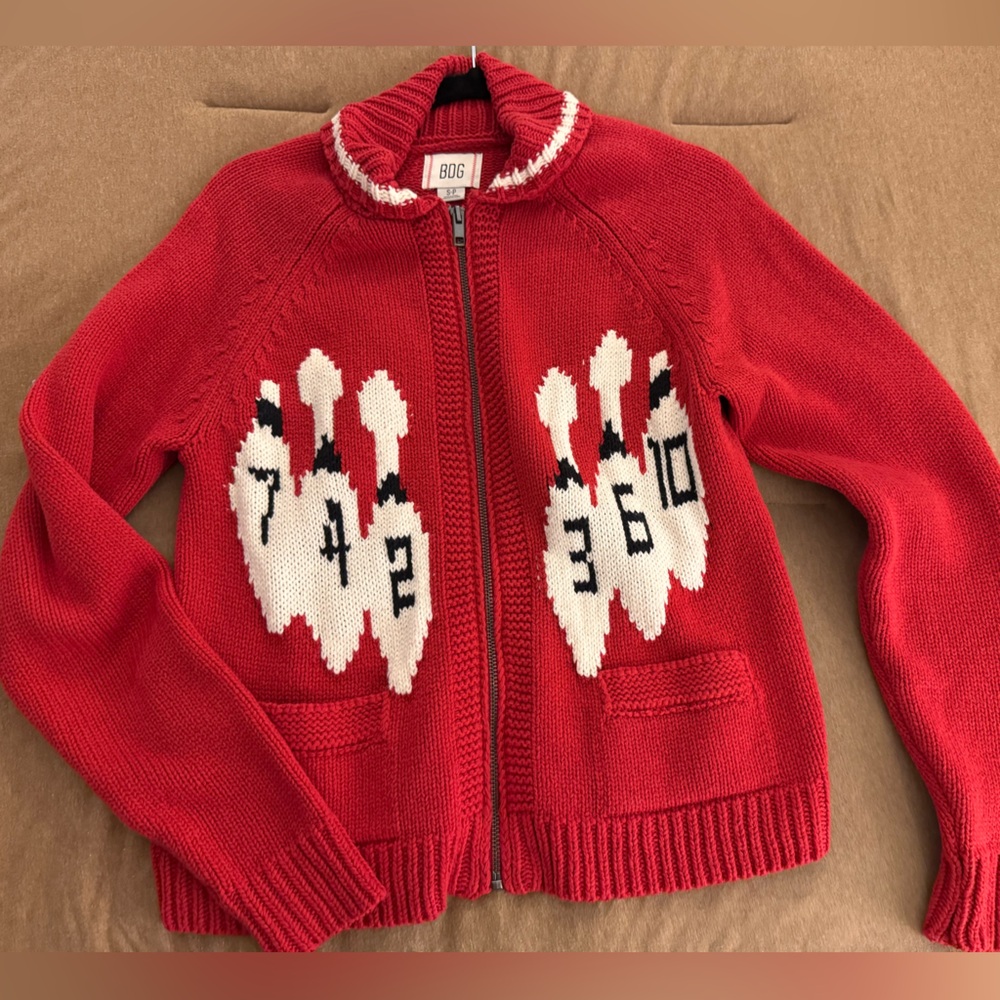 BDG Red Knit Zip-Up Sweater